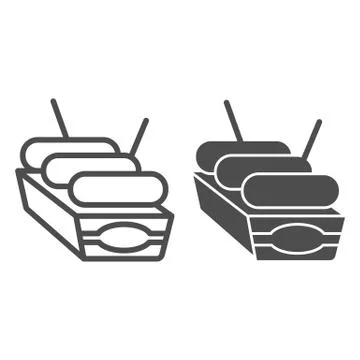Sausages in box line and solid icon, Street food concept, Street junk food 스톡 일러스트