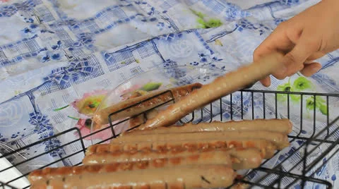 Sausages cooked on the coals Stock Footage 24241339