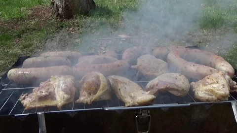 Sausages cooked on the coals Video stock 75242108