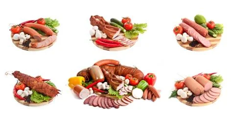 Sausages in coposition with vegetables Stock Photos