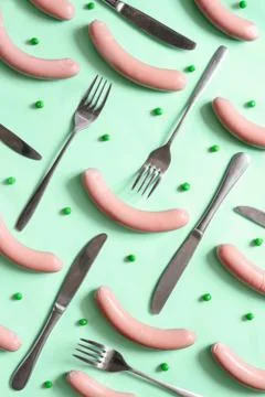 Sausages flat lay Stock Photos