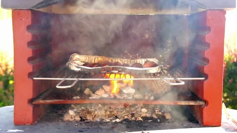 Sausages on the grill Stock Footage 91308326