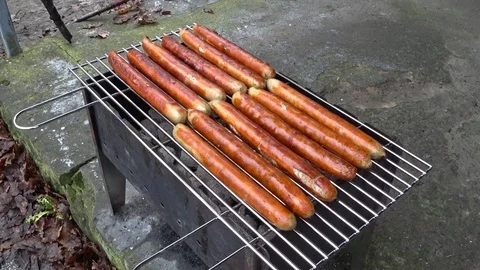 Sausages on the grill Stock Footage 91937564