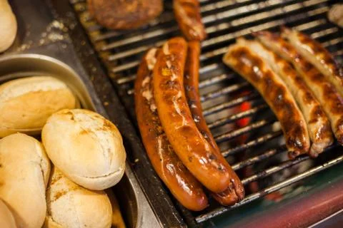 Sausages on the grill Stock-Fotos