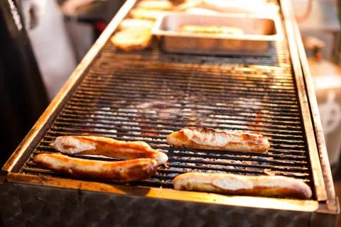Sausages on the grill 스톡 사진