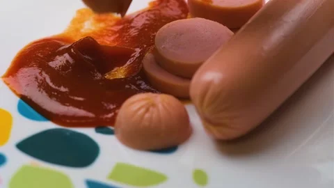 Sausages with ketchup Stock Footage 254016278