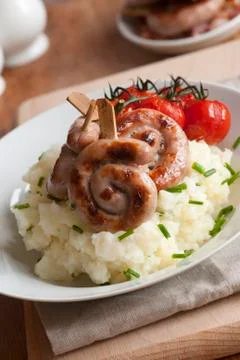 Sausages with mashed potatoes Stock Photos