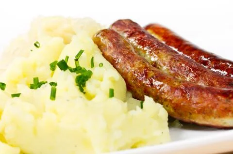 Sausages with mashed potatoes Stock Photos