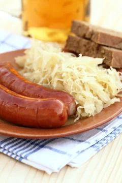 Sausages on plate Stock Photos