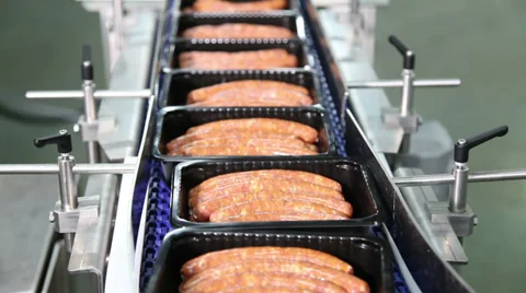 Sausages on the production line Stock Footage 33842557