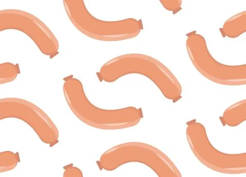 Sausages seamless pattern, flat style. Frankfurters endless background, tex.. Stock Illustration