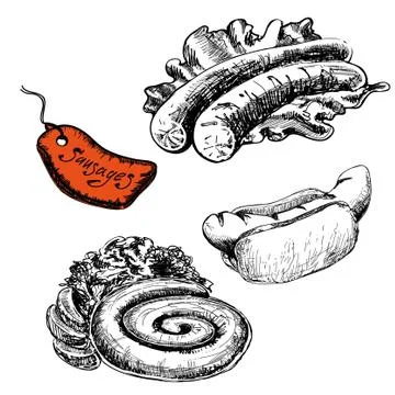 Sausages. Set of vector illustrations Stock Illustration