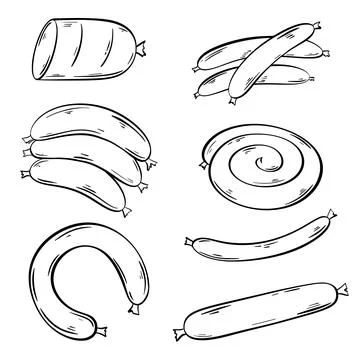 Sausages sketch set Ilustración de archivo