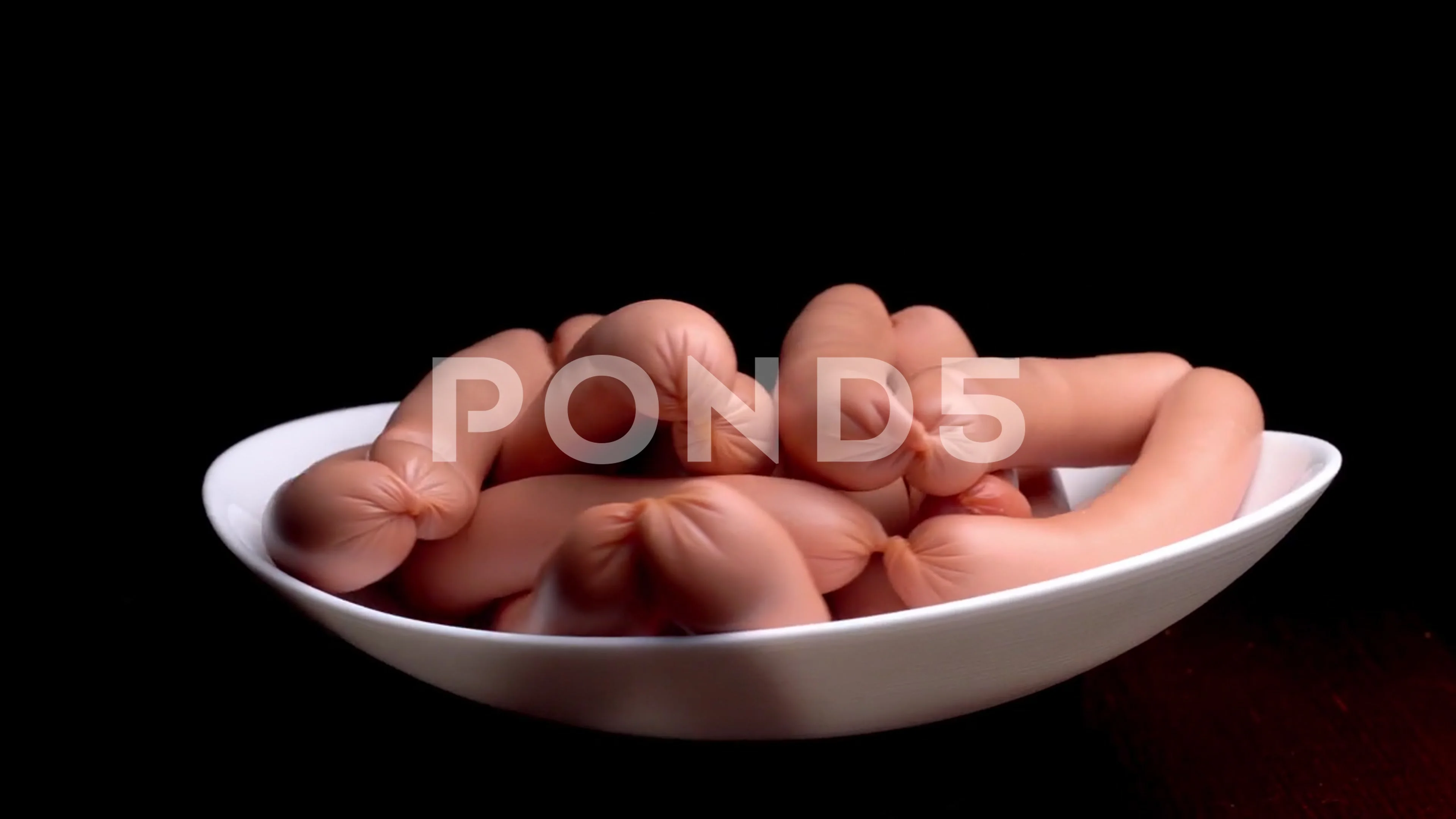 Sausages spinning on a white plate on a , Stock Video