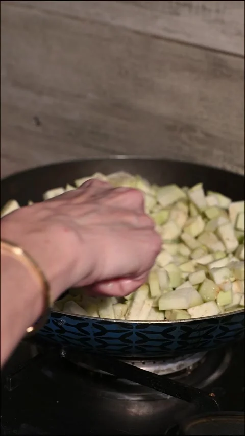 Sautéed Eggplant Slices in Pan, Macro Cooking Close Up Stock Footage 329249258
