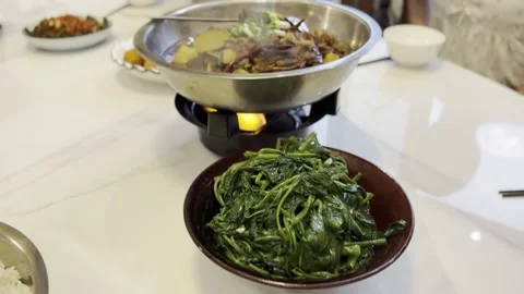 Sauteed Greens on Table Vídeo Stock 343876760