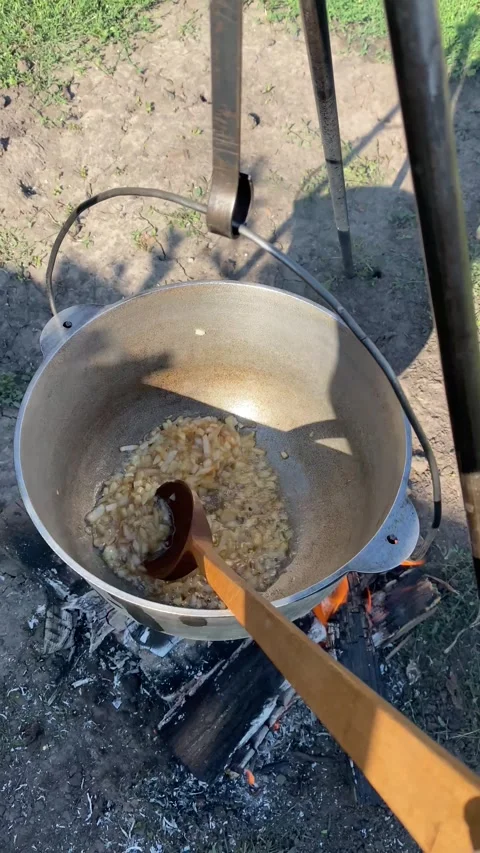 Sautéing Onions Stirred in a Pot Stock Footage 314191925