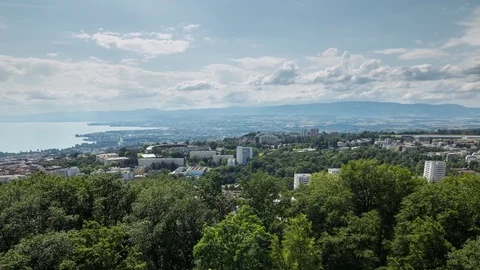 The Sauvabelin Park, its tower and the view from there, in Lausanne, Switzerland Stock Footage
