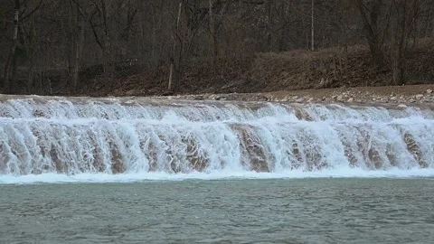 Sava river flowing over cascades in small town Kranj, Slovenia Stock Footage 146227170