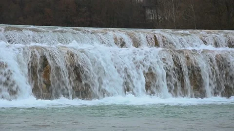 Sava river flowing over manmade cascades Stock Footage 146226785