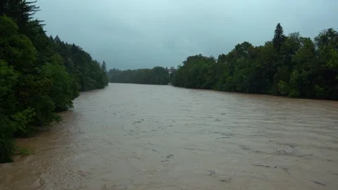 The Sava River rose after violent storms and heavy rain Stock Footage 247442624