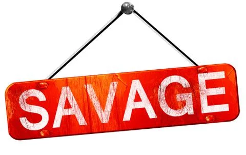 Savage, 3D rendering, a red hanging sign Stock Illustration
