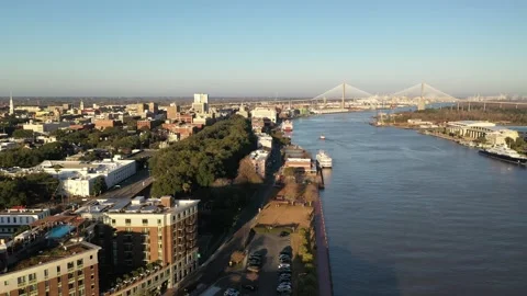 Savannah, Georgia Aerial Views Stock Footage