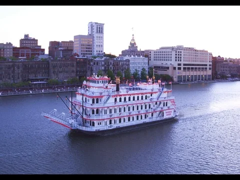 Savannah River Boat Sunset Vídeo Stock 77174148