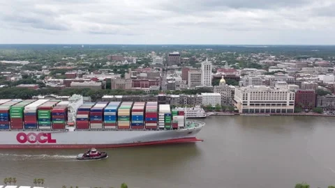 Savannah River Cargo Ship 2 Stock Footage 276956725