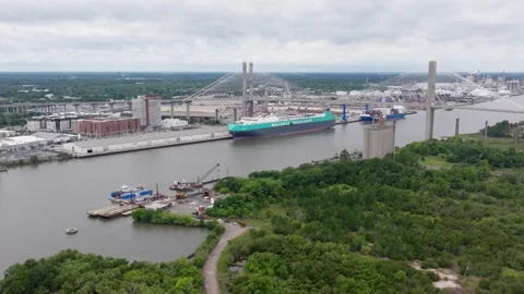 Savannah River Cargo Ship 3 Stock Footage 276956738