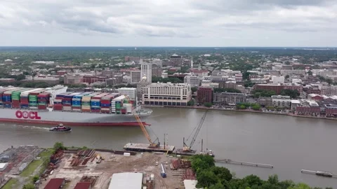 Savannah River Cargo Ship 4 Stock Footage 276956842