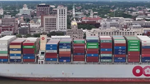 Savannah River Cargo Ship 5 Stock Footage 276956804