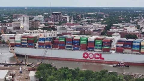 Savannah River Cargo Ship 6 Stock Footage 276956871