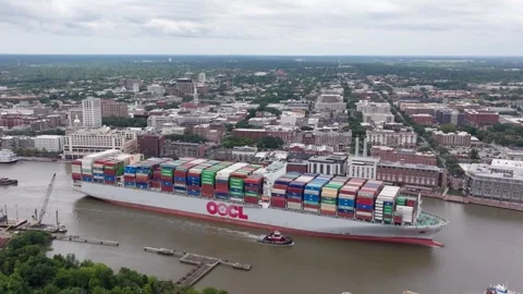 Savannah River Cargo Ship 7 Stock Footage 276956928