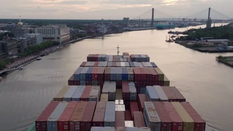 Savannah River Cargo Ship Evening 2 Stock Footage 276957064