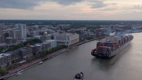 Savannah River Cargo Ship Evening 6 Stock Footage 276957273