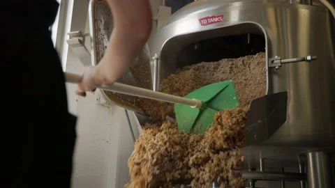 SAVANNAH, USA - 08/12/2022 Brewer Pulls the Grain from a Mash Tun Stock Footage 203783206