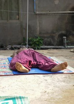 The savasana or corpse pose, a training exercise in yoga savasana or corps... Stock Photos