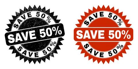 SAVE 50% Black Rosette Seal with Scratched Surface Stock Illustration