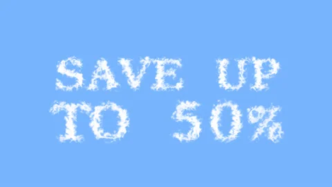 Save Up To 50% cloud text effect sky isolated background Video stock 139641480