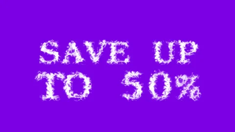 Save Up To 50% cloud text effect violet isolated background Stock Footage 139641486