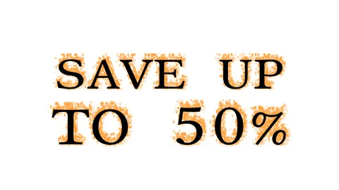 Save Up To 50% fire text effect white isolated background Stock Footage 137898928