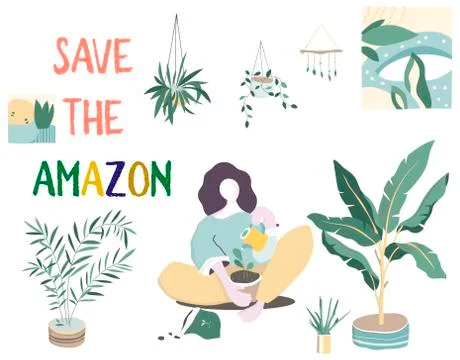 Save Amazonia Forest in Brazil From Fire Disaster Vector colorful cartoon Ill Stock Illustration