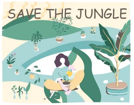 Save Amazonia Forest in Brazil From Fire Disaster Vector colorful cartoon Ill Stock Illustration