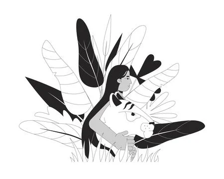 Save animals facing extinction black and white 2D illustration concept Stock Illustration