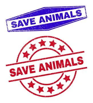 SAVE ANIMALS Scratched Watermarks in Circle and Hexagonal Forms Illustrazione stock