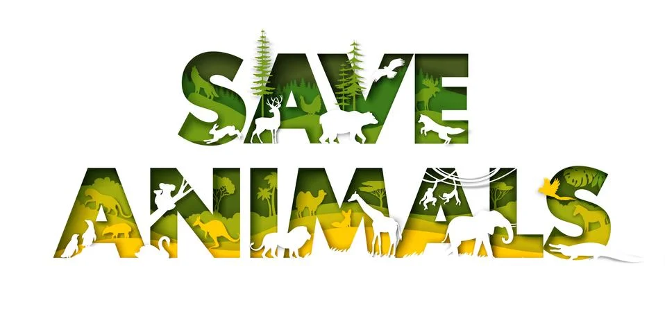 Save animals typography banner template. Europe, Asia, Australia, Africa, South Stock Illustration