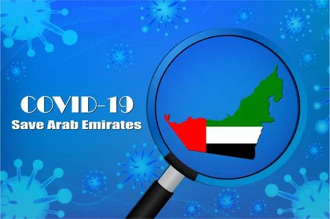 Save Arab Emirates for stop virus sign. Covid-19 virus cells or corona virus Stock Illustration