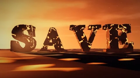 Save Basalt Letters with Molten Lava Glowing in the Cracks on a Volcanic Plain Stock Footage 342221507