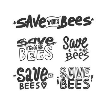 Save the Bees Lettering isolated on white background. Hand draw save bees quote Illustrazione stock